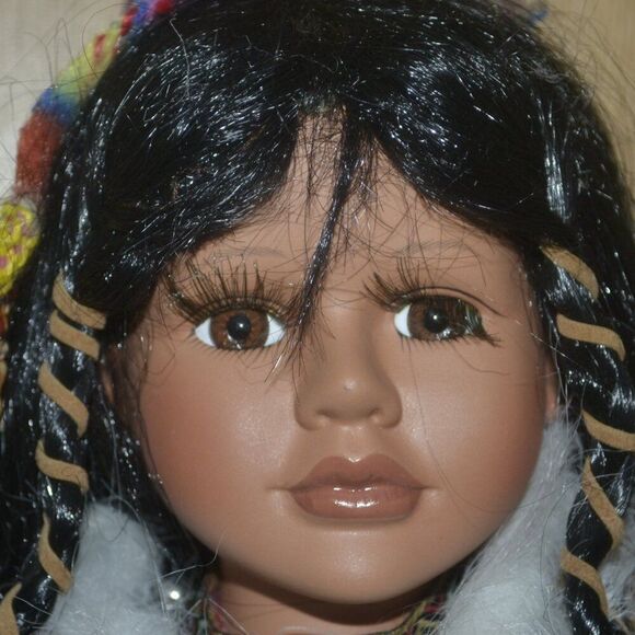 Native American Collectable Porcelain Doll on Swing - Picture 6 of 14